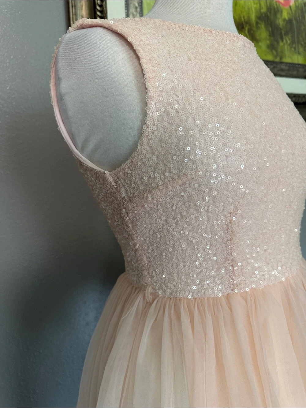 Girls Peach Sequin Bodice Tulle Party Dress